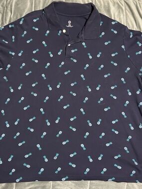 Men's Navy Polo with Teal Pineapple Print